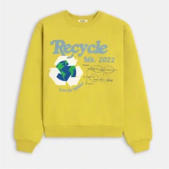 Madhappy Recycle Earth Day Fleece Crewneck Sweatshirt Size Medium NWT Sun Yellow